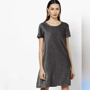 Tiffany & Grey Silver Grey Glitter Shift Dress Sz L Party Cocktail #1764